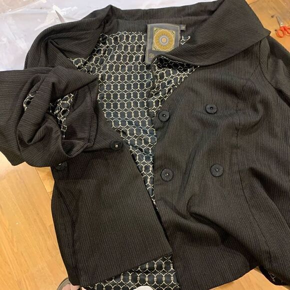 Debbie Shuchat Vintage Black Wool Blazer Shawl Collar 3/4 Sleeves Women Size 10 - Picture 10 of 11